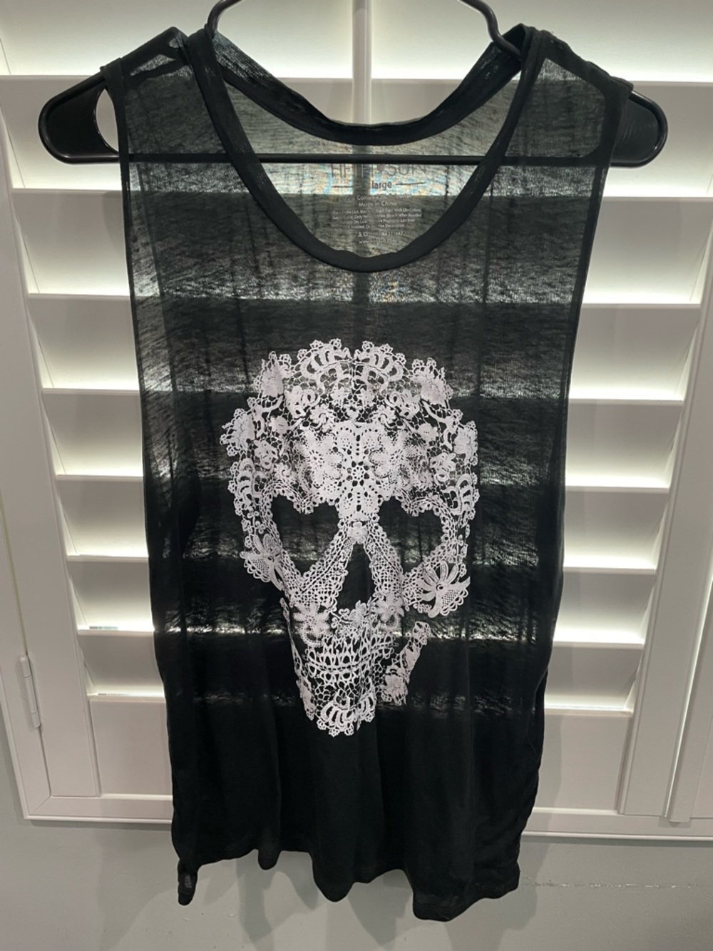 Fifth Sun Black Tank Top with White Lace Skull Graphic